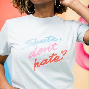 Fritzy's Skate Shop Tee - L - Skate, Don't Hate - EUC - Pale Blue - Good Vibes